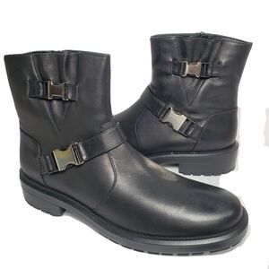 Aquatalia Italy Women ankle boots bootie Low Heels Lillie black leather 10.5 new